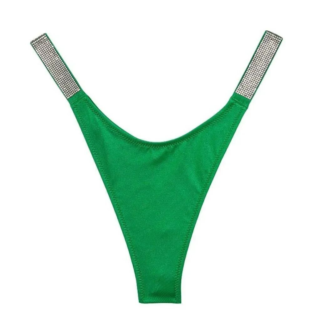 Victorias Secret Swim Rhinestone Shine Strap Thong Bikini Bottoms Verdant Green